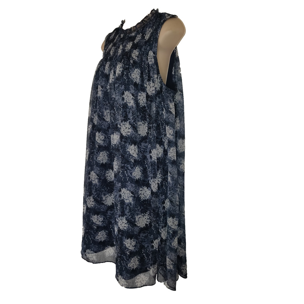 Joie Swing Dress Sz L Baltic Print Navy Blue/Black/White Mini Flowy Chiffon - Picture 2 of 16